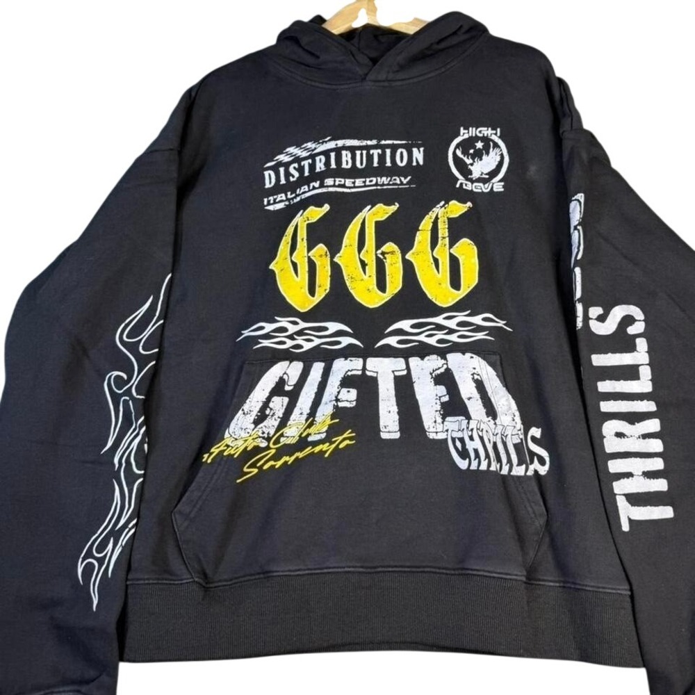 GFTD LA Mens Black 666 Gifted Thrills Italian Speedway Graphic Hoodie Large